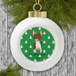 Braun und Weiß Chihuahua Weiße Weihnachtsbaumen Keramik Kugel-Ornament