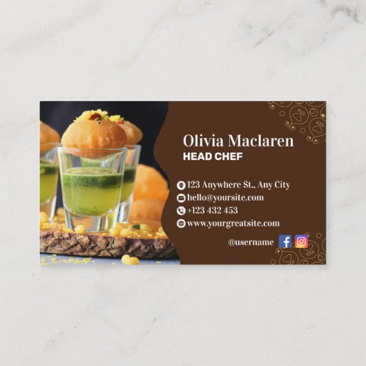 Braun und weiß Illustrative Restaurant, Food Biz Visitenkarte (Rückseite)