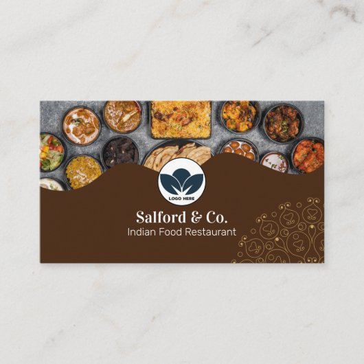 Braun und weiß Illustrative Restaurant, Food Biz Visitenkarte (Vorderseite)