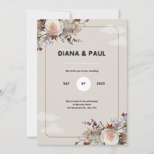 Braun und Weiß Rustikale Hochzeitsfeier Einladung (Vorderseite)