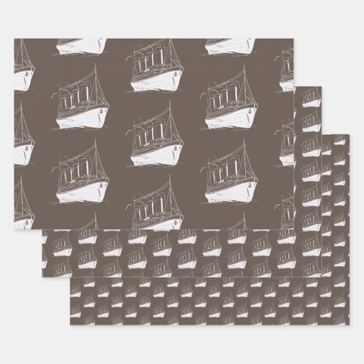 Braun- und weißes Segelboot für das nautische Retr Geschenkpapier Set (Set)