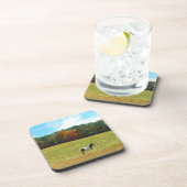 Braun- und Weißpferd, Herbstbäume, blauer Himmel Untersetzer (Rechte Seite)