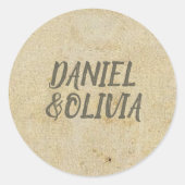 Braun Vintag Classic Hochzeitseinladung Runder Aufkleber (Vorderseite)