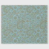 Braun Vintag Paisley Custom Blue Background Geschenkpapier (Flach)