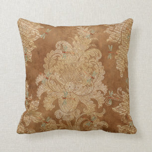 Braun vintage Damast Blumenmuster mit blaugrünen L Kissen