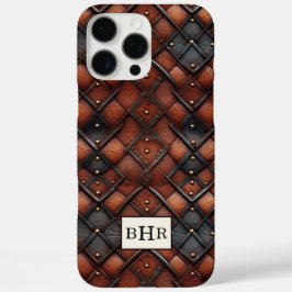 Braun vintage Diamantleder mit Monogramm iPhone 16 Pro Max Hülle