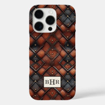 Braun vintage Diamantleder mit Monogramm