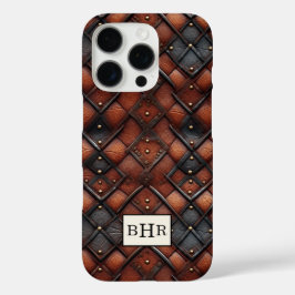 Braun vintage Diamantleder mit Monogramm iPhone 16 Pro Hülle