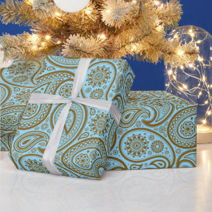Braun vintage Paisley Muster auf individuellem bla Geschenkpapier