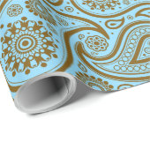 Braun vintage Paisley Muster auf individuellem bla Geschenkpapier (Rolleneckpunkt)