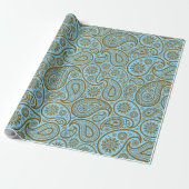 Braun vintage Paisley Muster auf individuellem bla Geschenkpapier (Ungerollt)