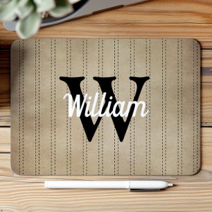 Braun Vintage Pinstripe Retro Schwarz Monogramm Mousepad
