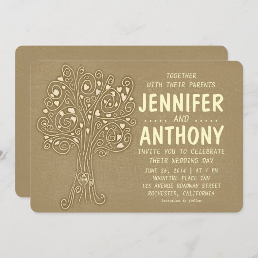 Braun Vintager Baum rustikale Hochzeitseinladung Einladung (Vorne/Hinten)