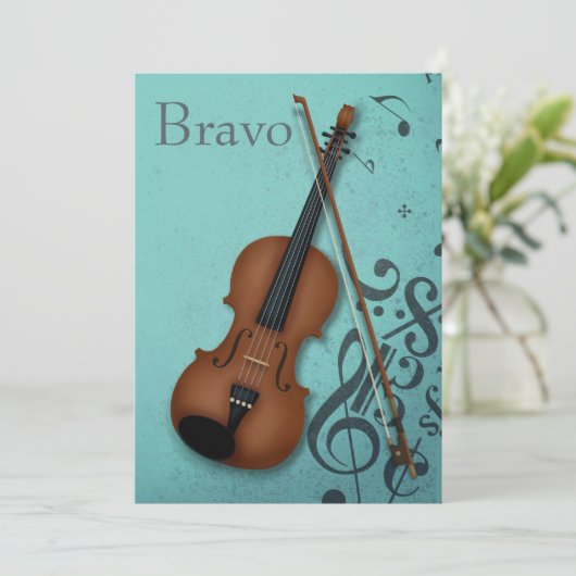 Braun Violin & Bow Haute Bohème Türkis Custom Dankeskarte (Stehend Vorderseite)