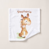 Braun Wasserfarbe Kleines Pferd Badhandtuch Set (Waschlappen)