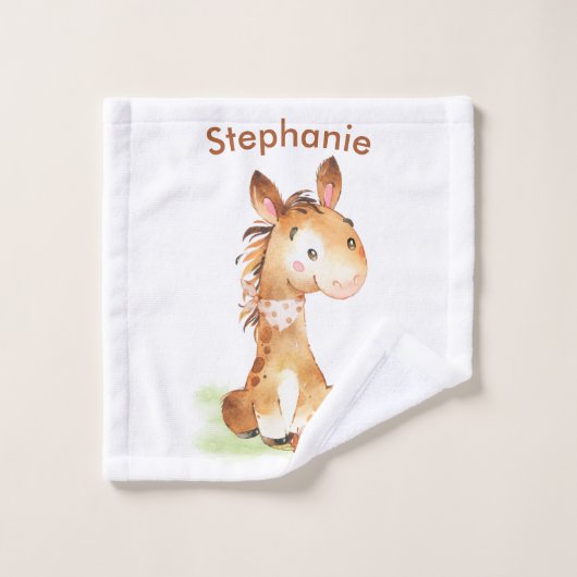 Braun Wasserfarbe Kleines Pferd Badhandtuch Set (Waschlappen)