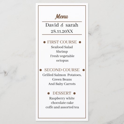 Braun Wedding Dinner Menükarte (Vorderseite)