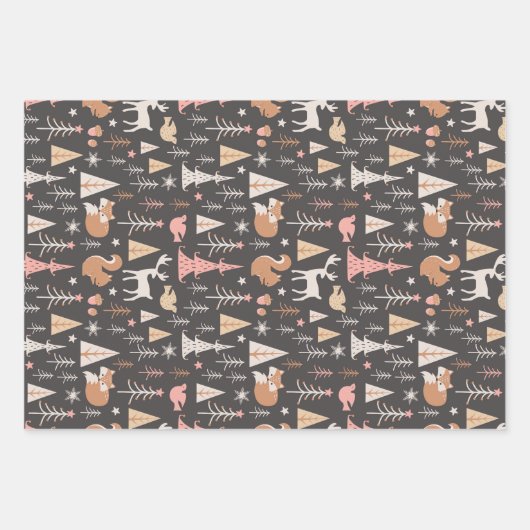 Braun Weihnachten Moderne Bäume Set von 3 Geschenkpapier Set (Vorderseite 3)