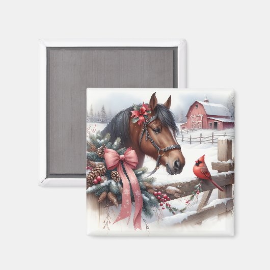 Braun Weihnachtsferd und Kardinal Magnet (Vorderseite/Rückseite)