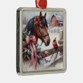 Braun Weihnachtsferd und Kardinal Ornament Aus Metall (Rechts)