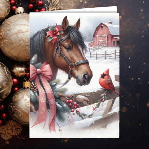 Braun Weihnachtsferd und Kardinal Personalisiert Feiertagskarte