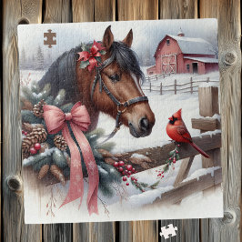 Braun Weihnachtsferd und Kardinal Puzzle