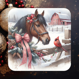 Braun Weihnachtsferd und Kardinal Quadratischer Aufkleber
