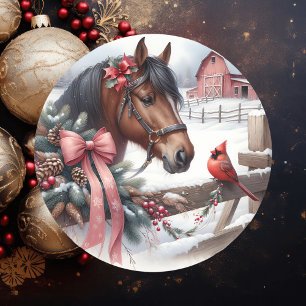 Braun Weihnachtsferd und Kardinal Runder Aufkleber
