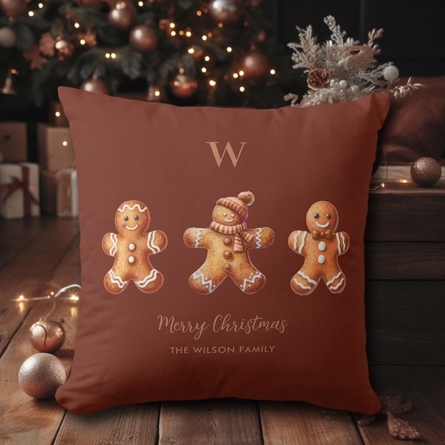 Braun Weihnachtsschokolade Lebkuchen Männer Monogr Kissen (brown christmas gingerbread men throw pillow family monogram chocolate terracotta)