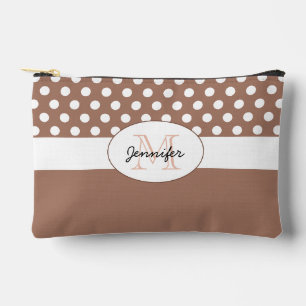 Braun-weiß gepunktetes Retro-Muster mit Monogramm Zubehörtasche