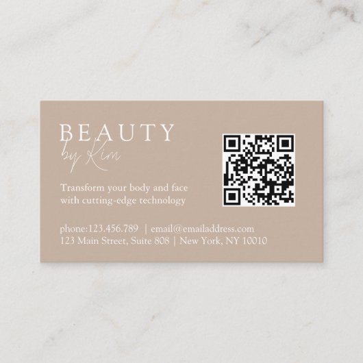 Braun & Weiß, Minimal, elegant, Salon, QR-Code Terminkarte (Vorderseite)
