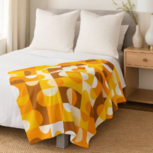 Braun Weiß Orange Gelb Halbkreise Muster Fleecedecke