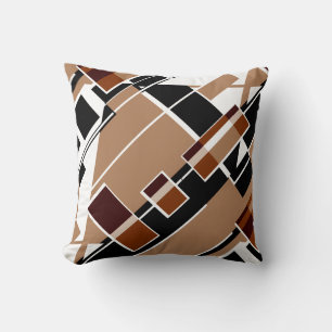Braun Weiß Schwarz Beige Diagonales Geometrisches Kissen