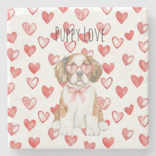 Braun Weiße Bernhardiner-Hund Rote Herz Brille Steinuntersetzer