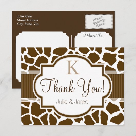 Braun, Weiße Giraffe Postkarte (Vorne/Hinten)