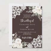 Braun-weiße Rosen Hochzeit Einladung (Vorderseite)