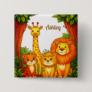 Braun Weiße Safari-Tiere Aquarell  Button