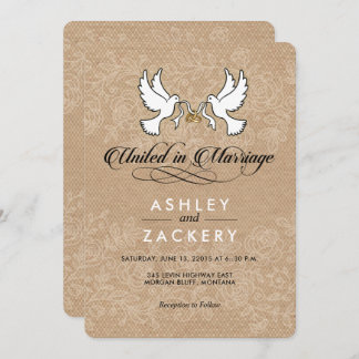 Braun, weiße Tauben Einladung Hochzeit