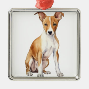 BRAUN-WEISSER BASENJI-HUND IN Aquarell Ornament Aus Metall