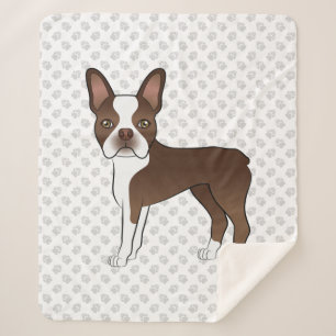 Braun-weißer Boston-Terrier-Cartoon-Hund & Pfoten Sherpadecke