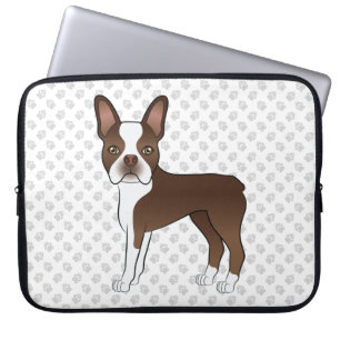 Braun-weißer Boston-Terrier-Cartoon-Hund und Pfote Laptopschutzhülle