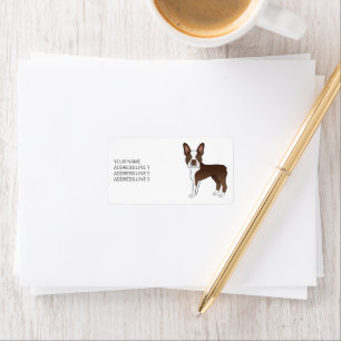 Braun-weißer Boston-Terrier-Cartoon-Hund und Text Adressaufkleber