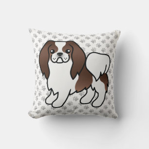 Braun-weißer japanischer Chin-Cartoon-Hund & Pfote Kissen