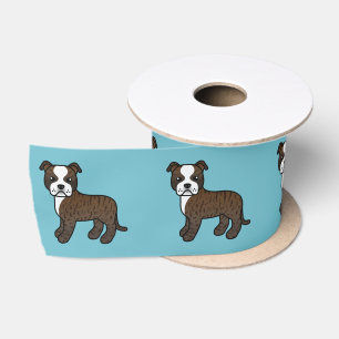 Braun-weißer Staffordshire Bull Terrier Hund Satinband