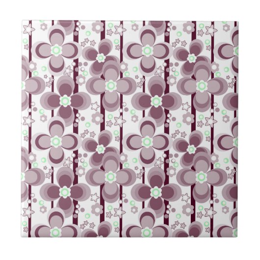 braun-weißes Blumenmuster Fliese (Vorderseite)