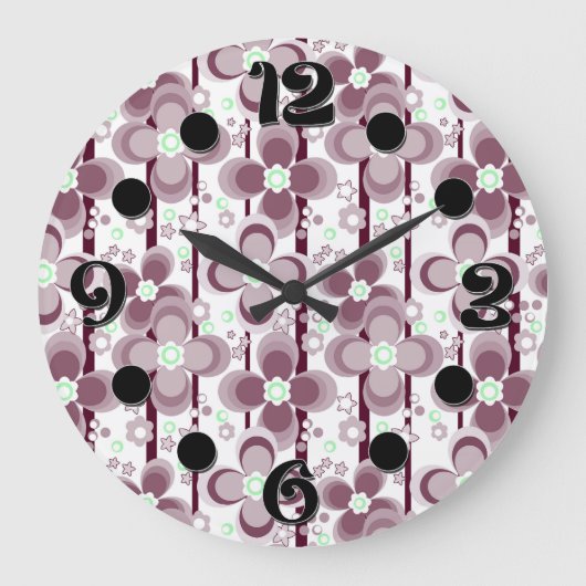 braun-weißes Blumenmuster Große Wanduhr (Vorderseite)