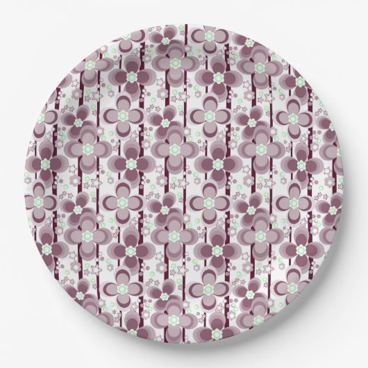 braun-weißes Blumenmuster Pappteller (Vorderseite)