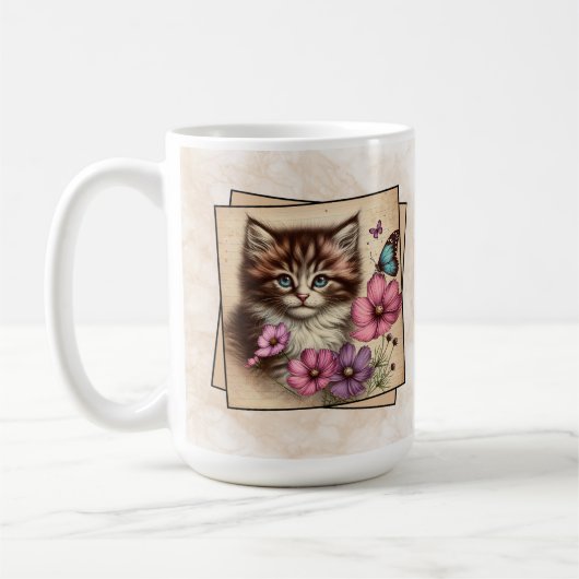 Braun-weißes Kätzchen Kaffeetasse (Links)