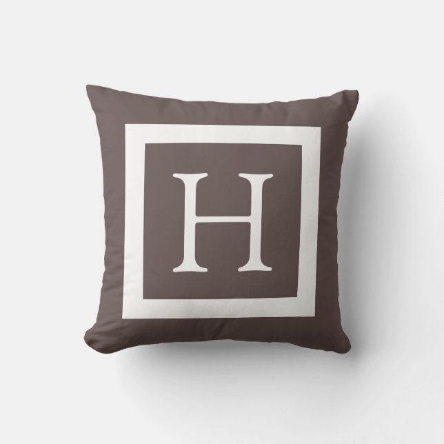 Braun-Weißes Monogramm Kissen (Vorderseite)