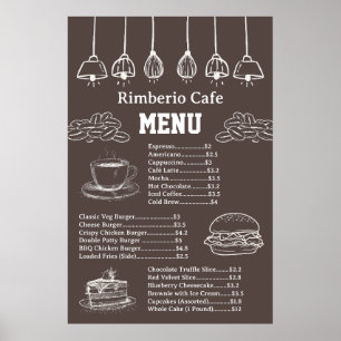 Braun-weißes Vintage-Café-Geschäftsmenü Poster